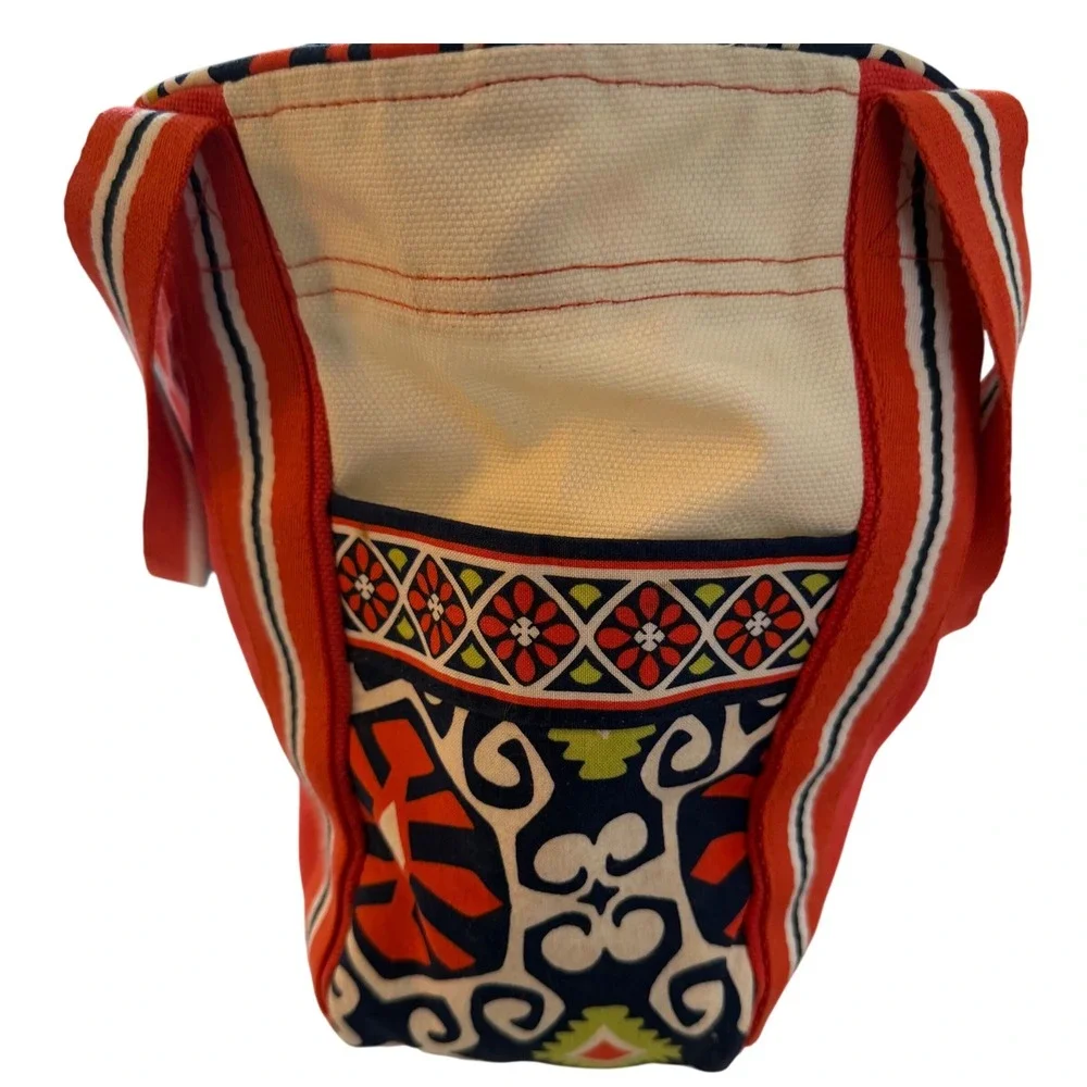 Vera Bradley Tote Bag Womens Medium Red Canvas Geometric Floral Striped Straps
